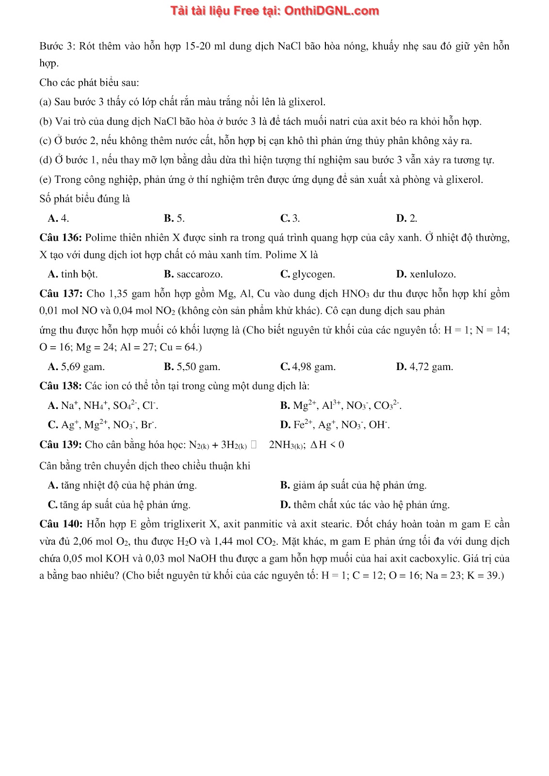260 bài tập môn Hóa học - Ôn thi ĐGNL ĐHQG Hà Nội Phần 22