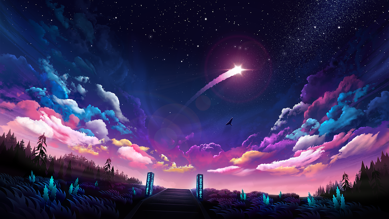 Colorful, Comet, Sky, Space, Stars Full HD Desktop Wallpaper