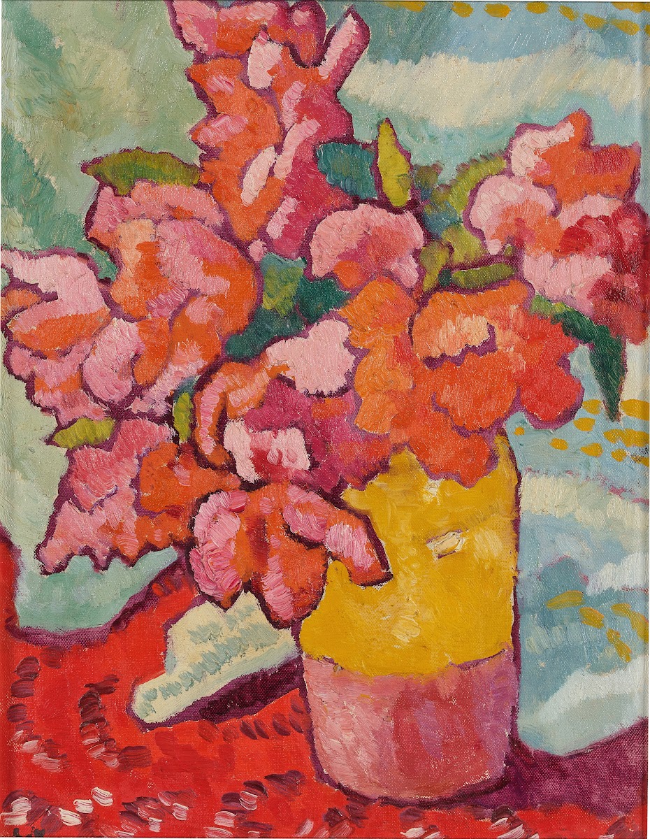 Fleurs rouges dans une cruche jaune 1943