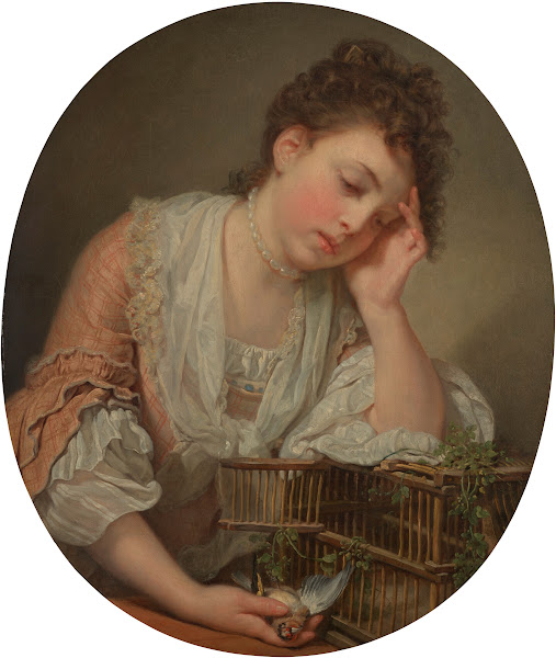 Une jeune fille qui pleure la mort de son oiseau A girl weeping over her dead bi