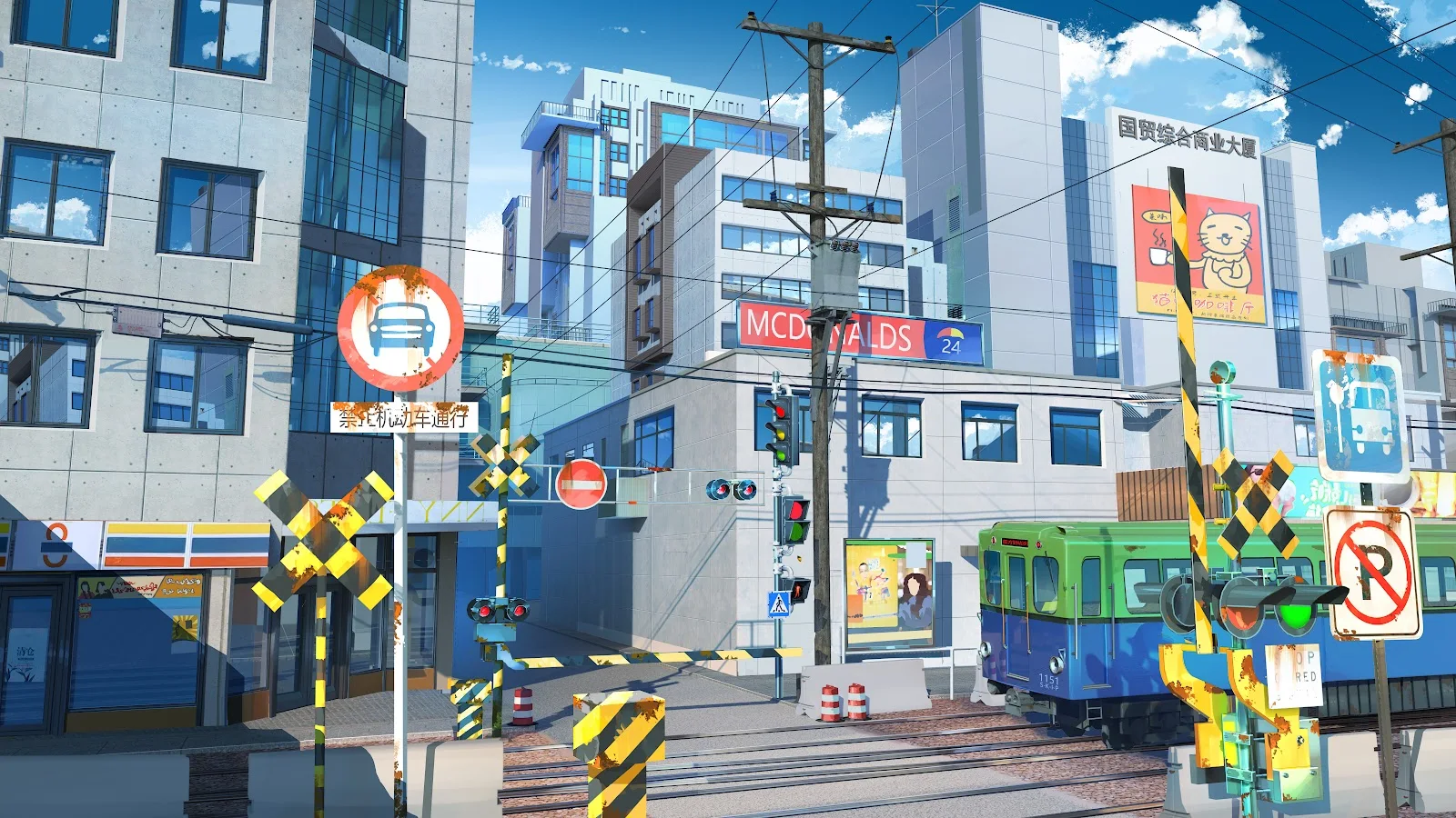 A Stunning Artwork, Digital Art, Street, Building, Train 8K Desktop and Mobile Wallpaper Background (8000x4500)