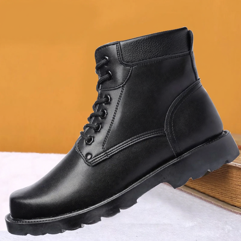 Warm men's winter boots with shearling
