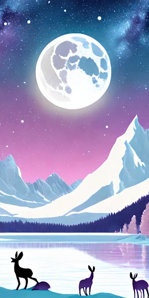 Moon, Mountains, Winter, Deer, Galaxy 4K iPhone Wallpaper Background