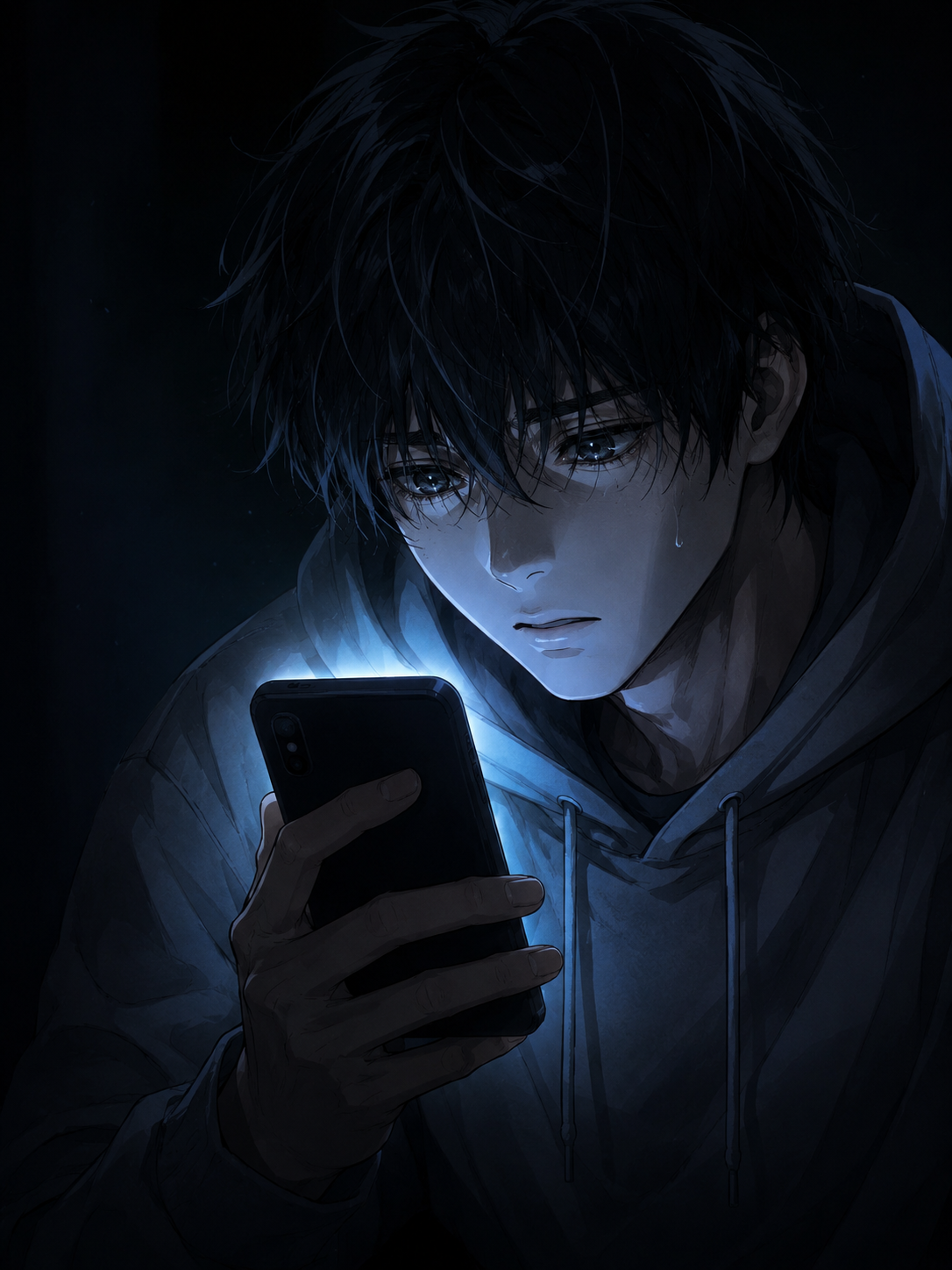 スマホを見つめ迷う姿