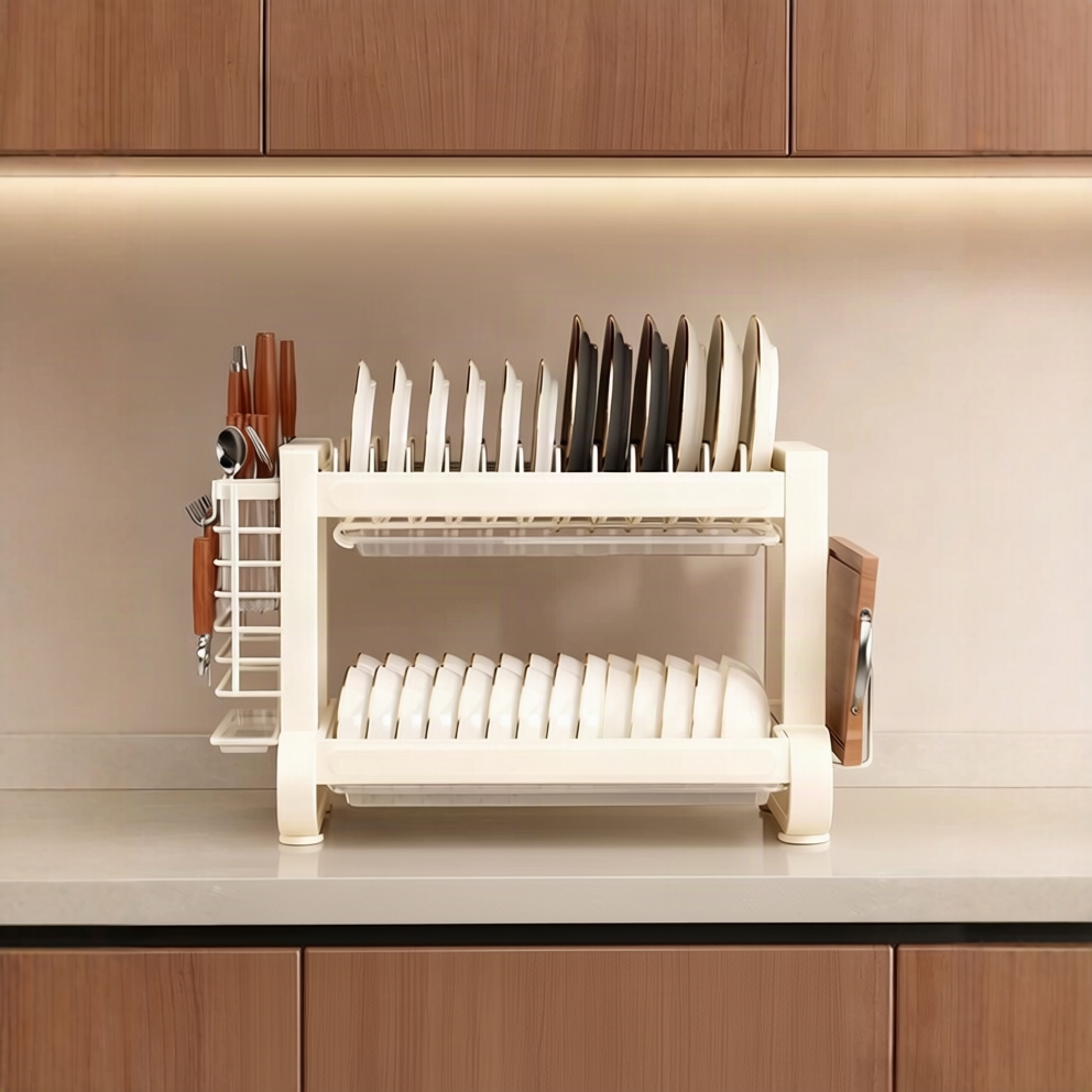 Stainless steel dish rack with drip tray