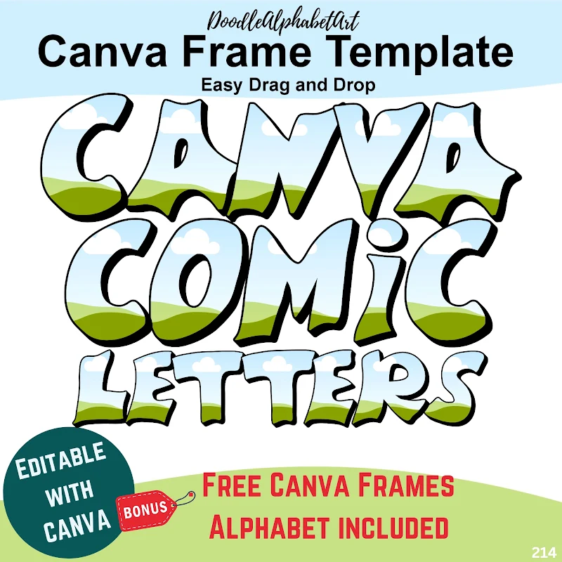 Editable doodle Canva frame preview for Canva Frame Letters template 214