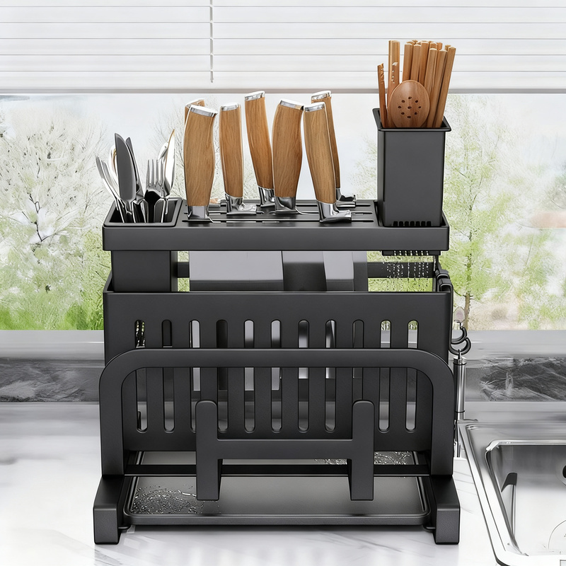 Knife and cutting board stand, steel, multifunctional