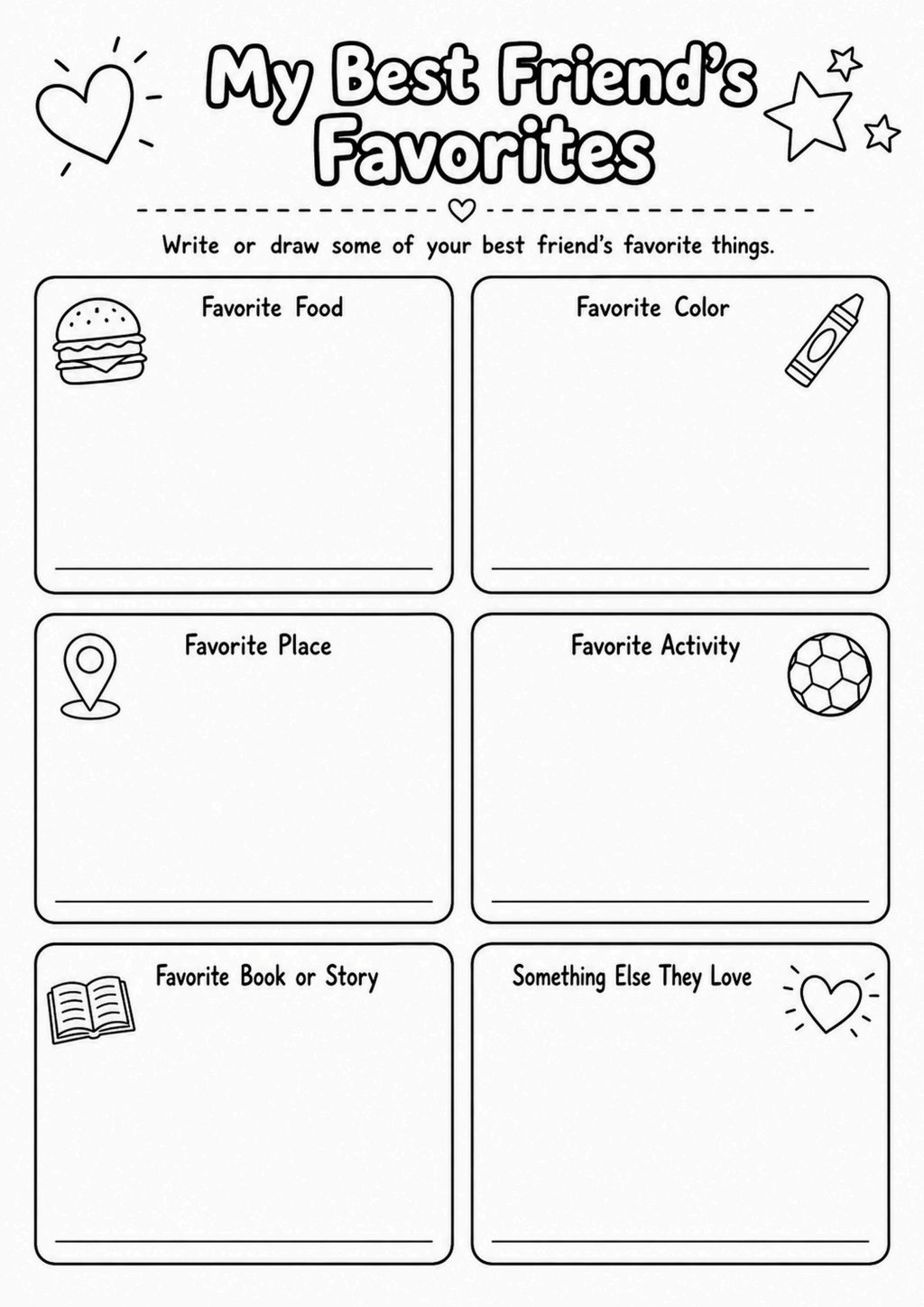 My Best Friend's Favorites Worksheet