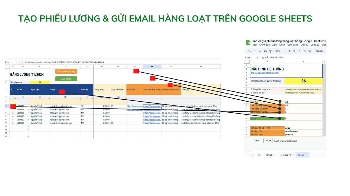 Tạo và gửi phiếu lương hàng loạt bằng Google Sheets 2024