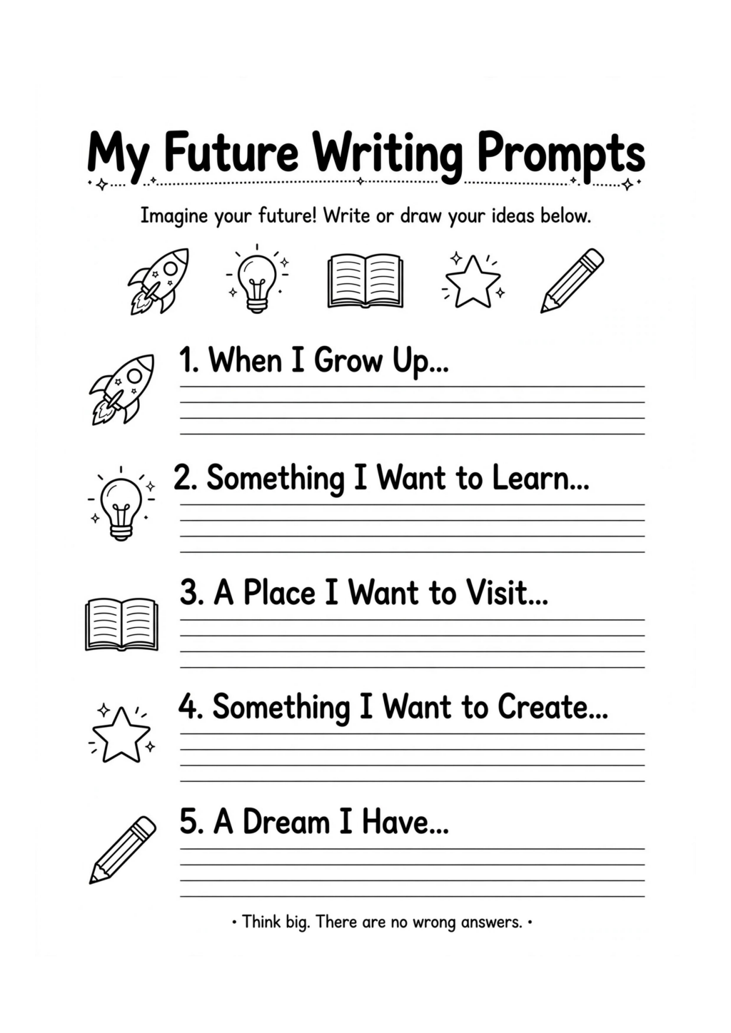 Future Writing Prompts Worksheet