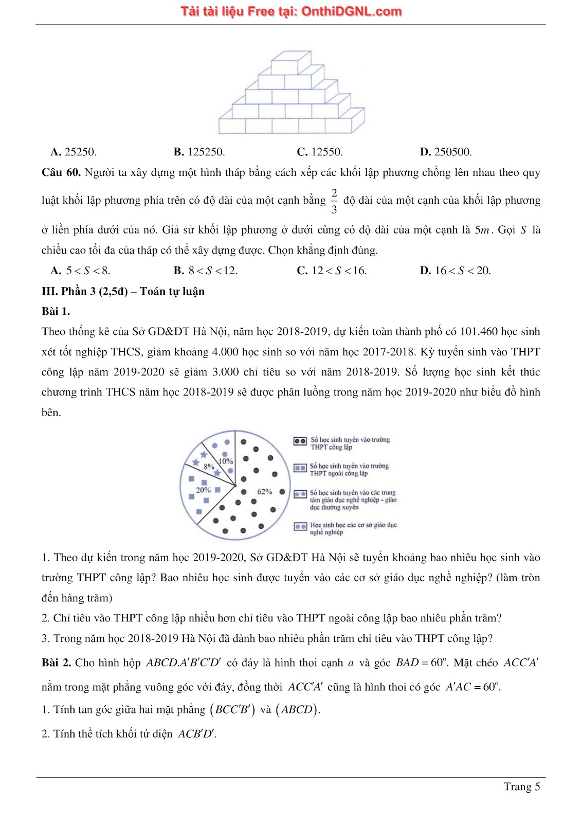 475 bài tập môn Toán - Ôn thi ĐGTD ĐH Bách Khoa Hà Nội Phần 6