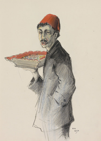 Man with a fez and a tray in his hand 1917