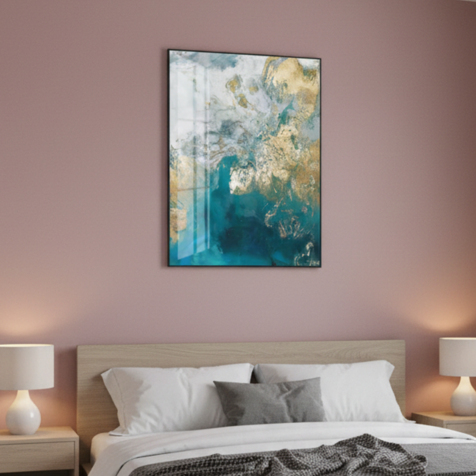 Premium Abstract Watercolor Canvas Print Blue And Gold Style B Wall Art - Image 3