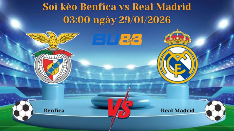 Soi kèo trận đấu Benfica vs Real Madrid 03:00 ngày 29/01/2026
