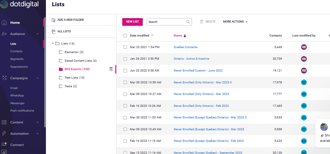 Dotdigital Email Lists