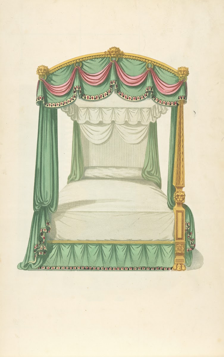 Canopy bed with green drapery 1805   1806