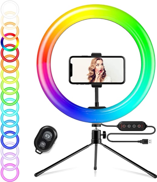 Aro de Luz RGB 10 Pulgadas con Modos de Color y Efectos de Fiesta