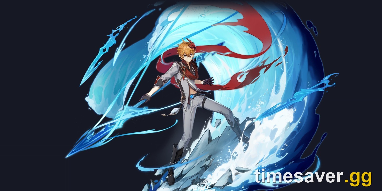 Official Genshin Impact wish art of Tartaglia, a Hydro pick that is usable in both remaining Version 7.1 Imaginarium Theater seasons