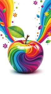 Vibrant Rainbow Swirl Apple on White Background
