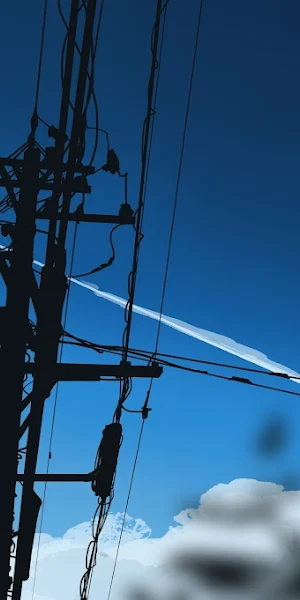 Power Lines, Blue Sky, Contrail, Urban Silhouette 4K Wallpaper Background