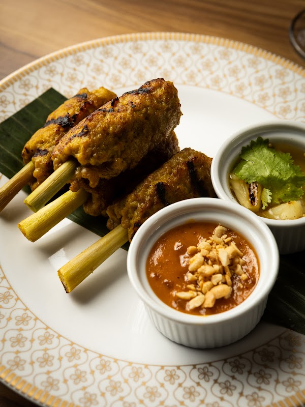 Lemongrass chicken skewer close-up