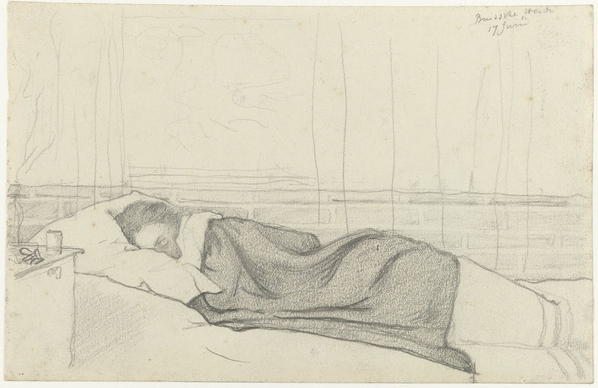 Vrouw van Richard Roland Holst in bed naar links 1878   1938