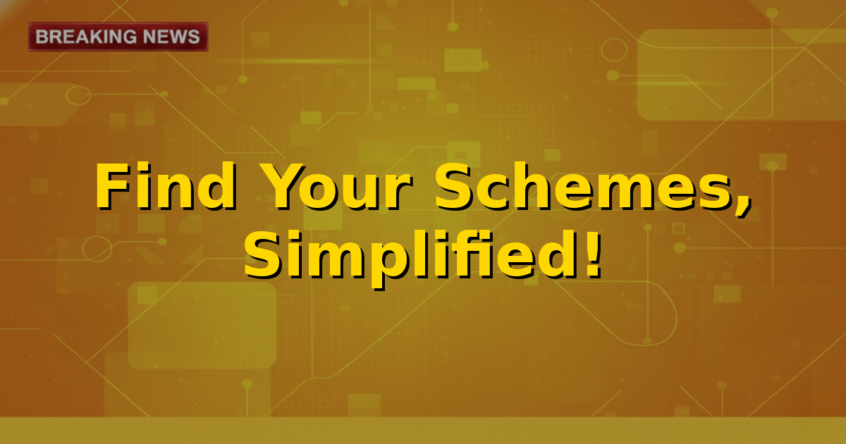 A stylized image representing the MyScheme portal, with a search bar and icons for different government scheme categories like education, health, and finance, set against a backdrop of the Indian flag colors.