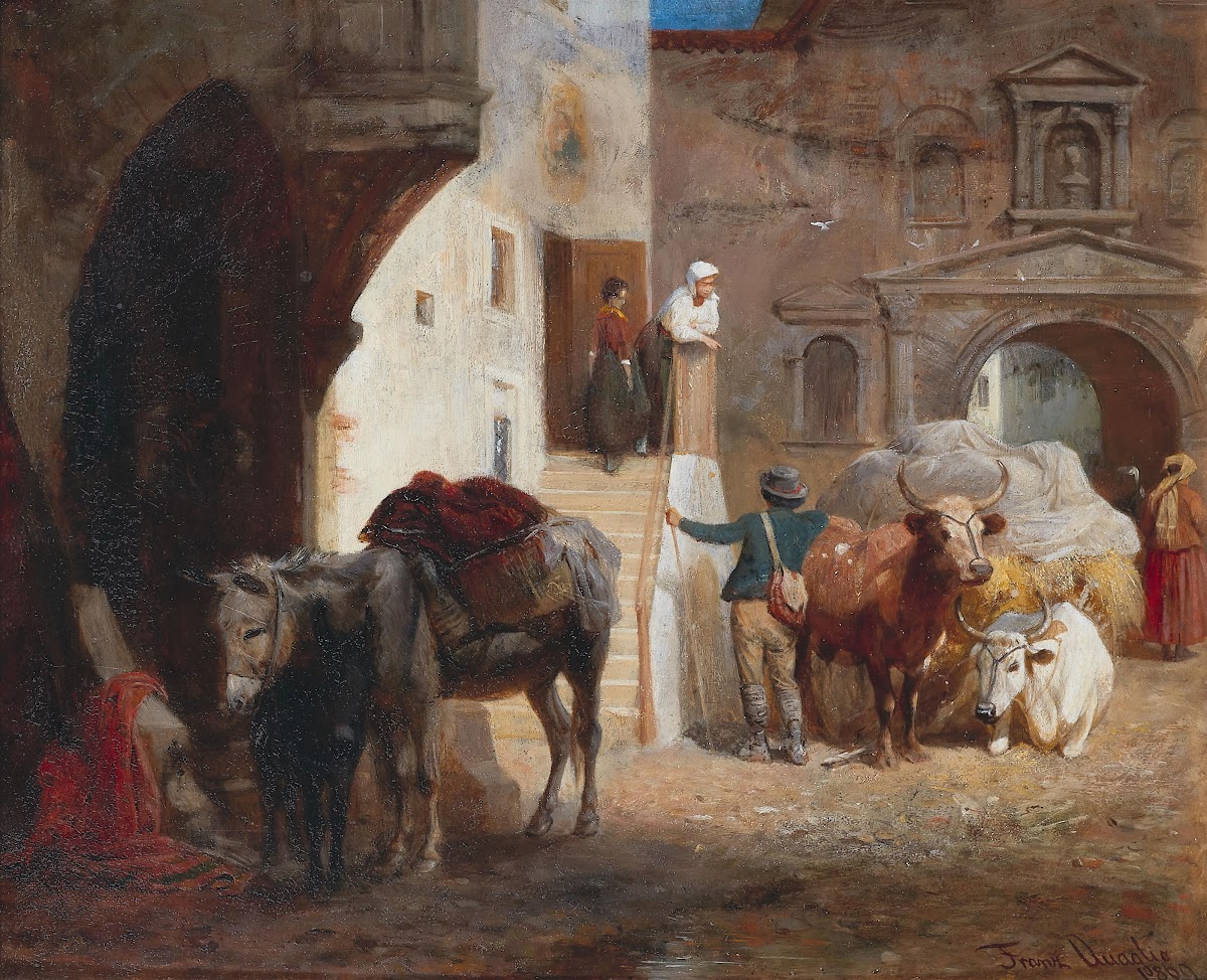 Südliche Straßenszene mit einem Maultier und einem Ochsenkarren 1869