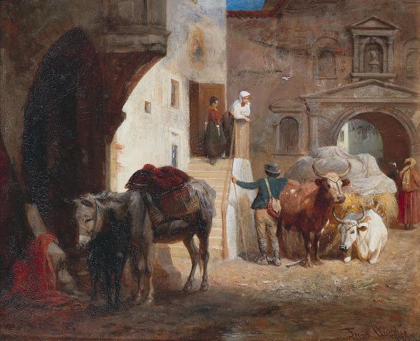 Südliche Straßenszene mit einem Maultier und einem Ochsenkarren 1869