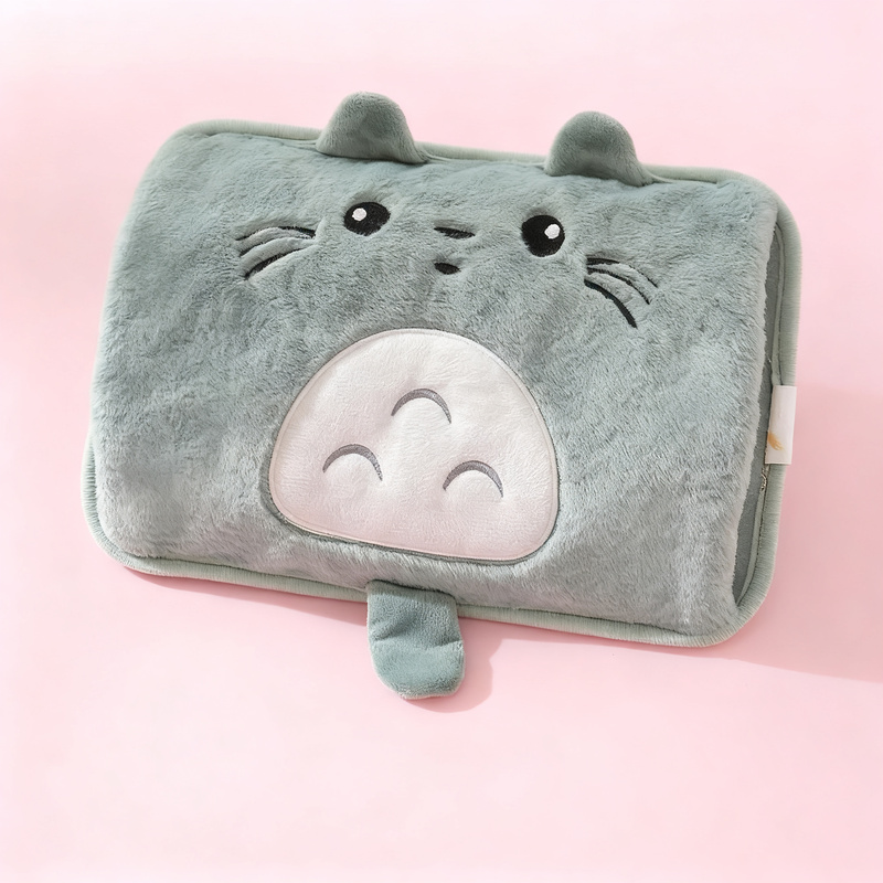 Electric hot water bottle with plush cover