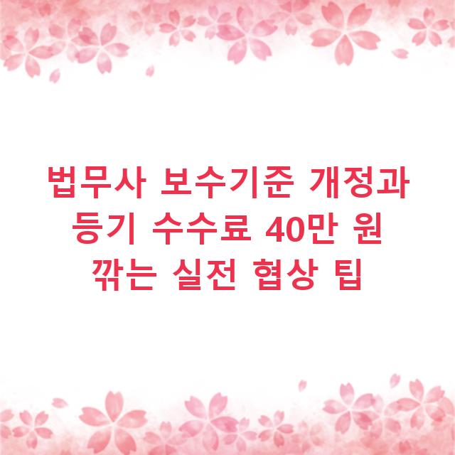 법무사 보수기준 개정과 등기 수수료 40만 원 깎는 실전 협상 팁