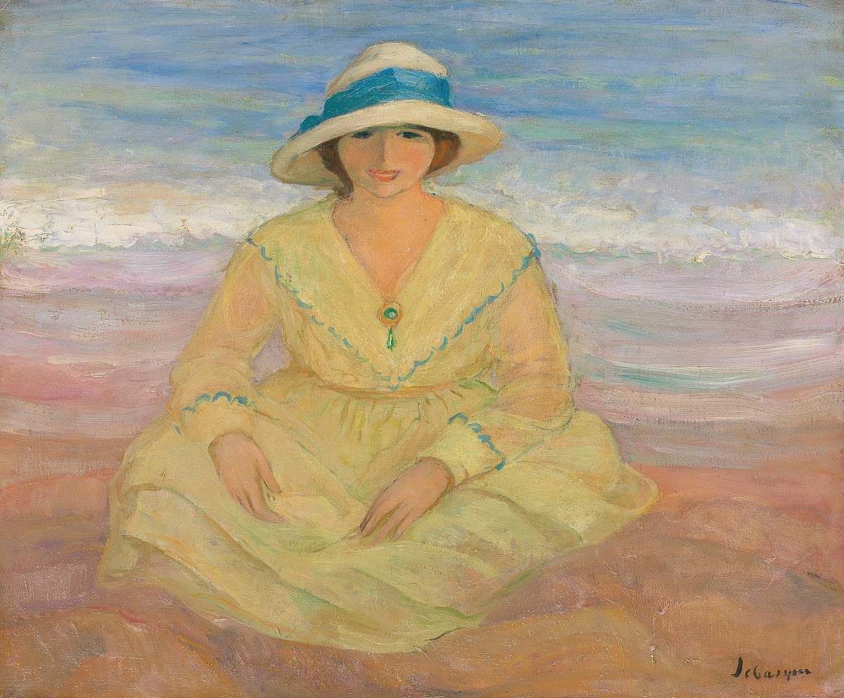 Jeune fille assise sur la plage circa 1922