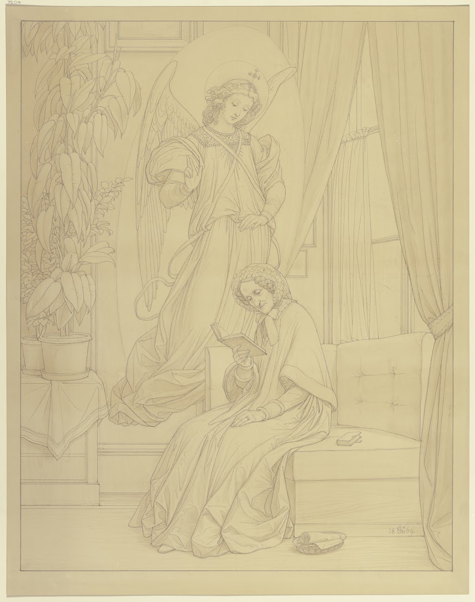 Die lesende Antonia Brentano mit einem Engel 1869