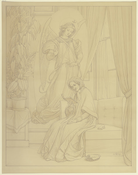 Die lesende Antonia Brentano mit einem Engel 1869