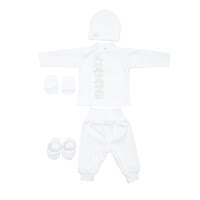 Baptismal set for boy Twins with light grey embroidery 68s white