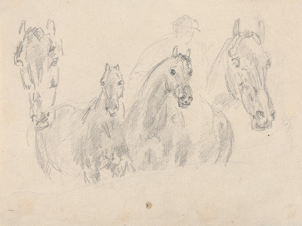 Four horses figure faintly sketched in background