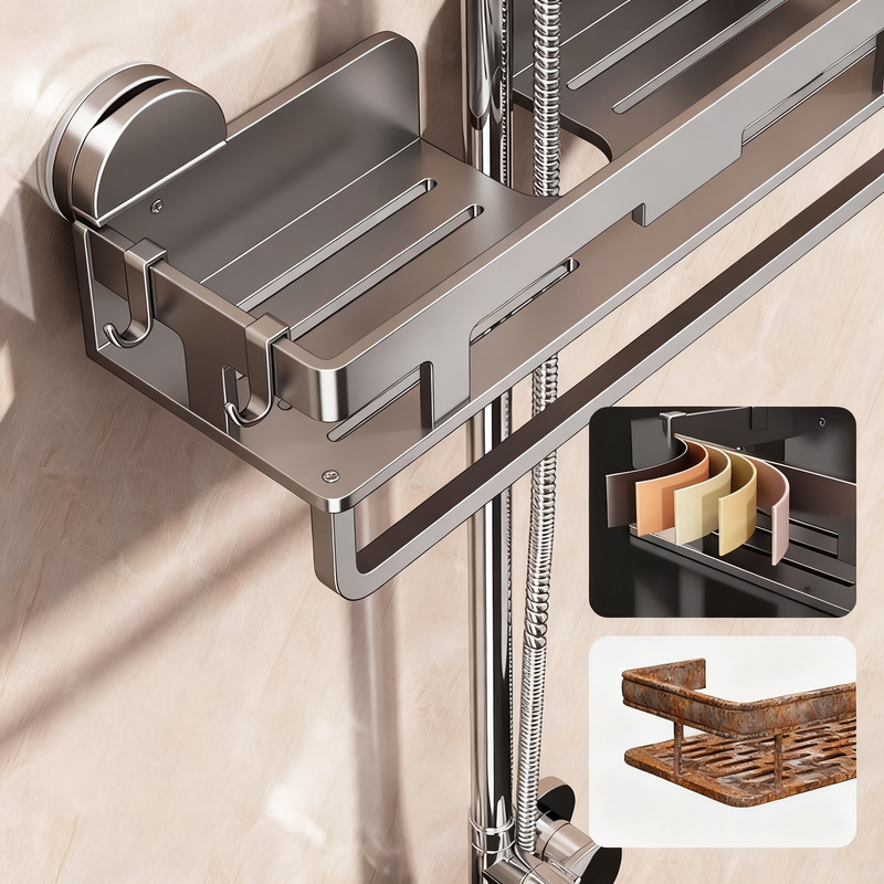 Shower shelf with suction cup or wall mounting