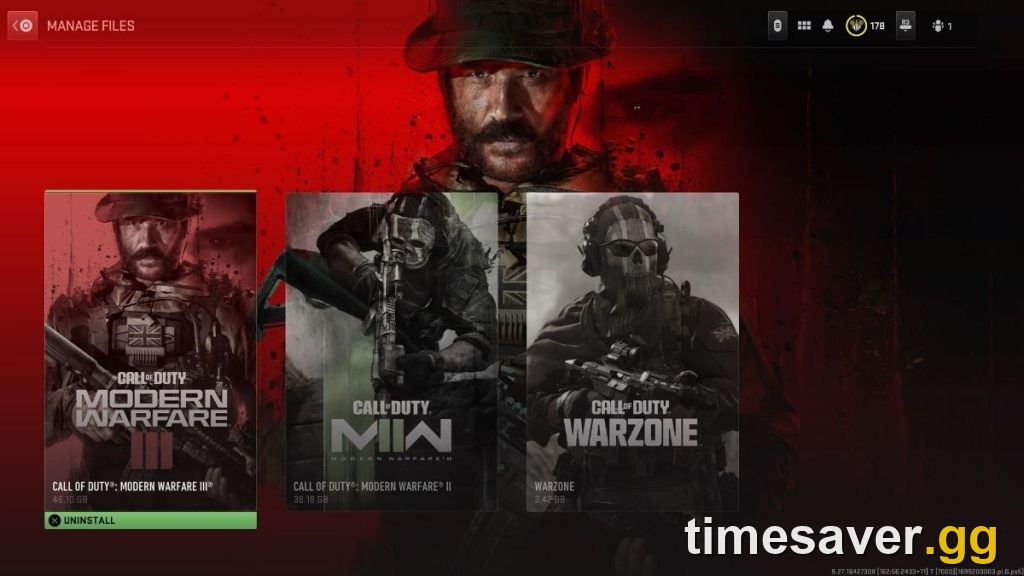 Uninstalling a Call of Duty title from inside COD HQ Manage Files on Xbox Series X/S