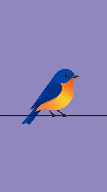 Flat Design Illustration of a Blue and Orange Bird on a Wire - Free mobile Wallpaper