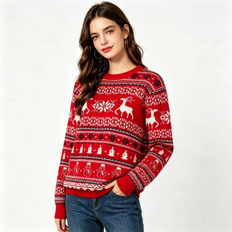 Christmas Knitted Sweater with Reindeer Motif
