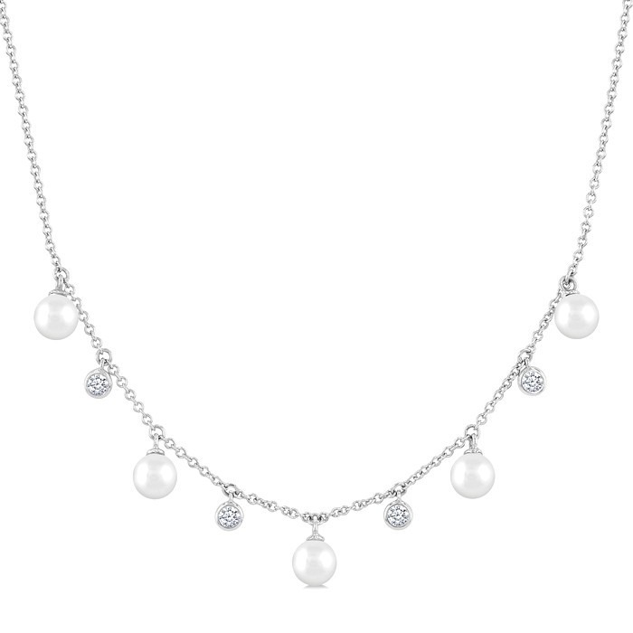 Pearl & Diamond Station Necklace