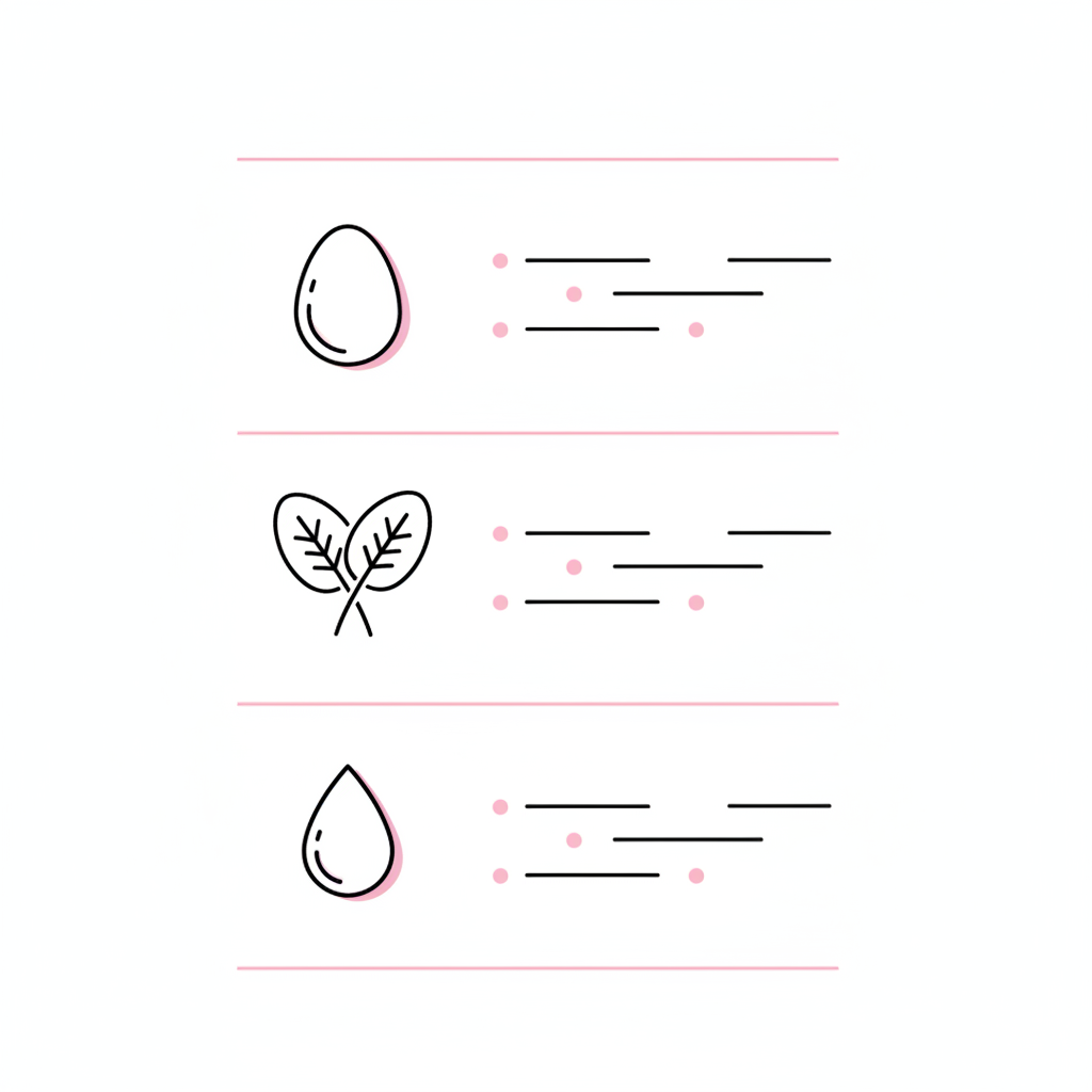 Vertikale Vektor‑Infografik zu brüchige Nägel: drei minimalistische Icons (Ei, Spinat, Öl‑Tropfen) mit grafischen Bullet‑Platzhaltern, weißer Hintergrund und NailX‑Akzente.