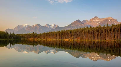Mountain Lake, Reflection, Forest, Nature Scenery 5K Wallpaper Background