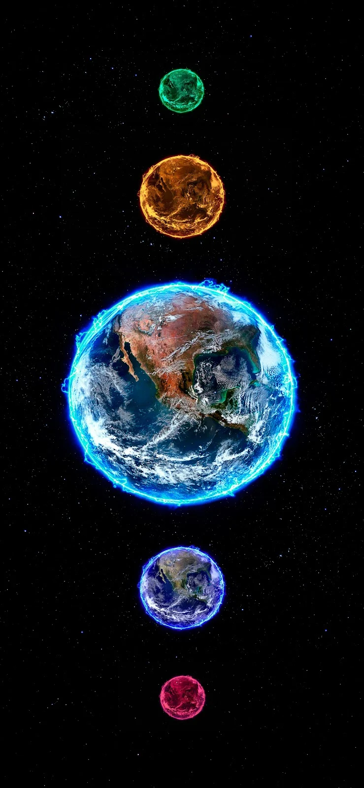 Five Vibrant Planets In Space - Digital Space Art 4K iPhone Wallpaper (2658x5758)
