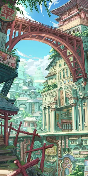 Fantasy City, Anime Architecture, Asian Inspired, Digital Art 4K Wallpaper Background