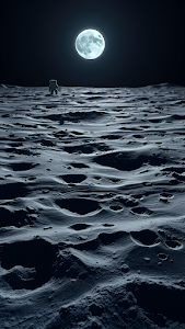Lone Astronaut on Cratered Moon Surface Under Full Lunar Glow