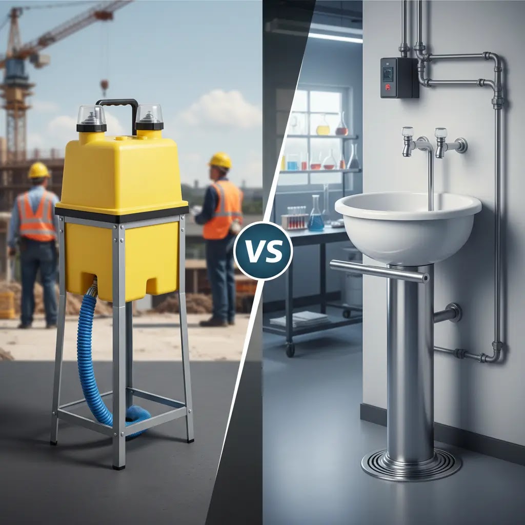 Perbandingan eyewash station portable vs fixed
