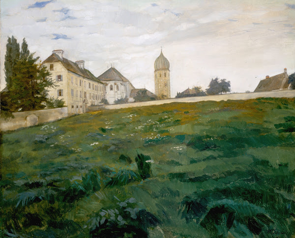 Frauenchiemsee Klosterwiese mit Kirchturm III 1891