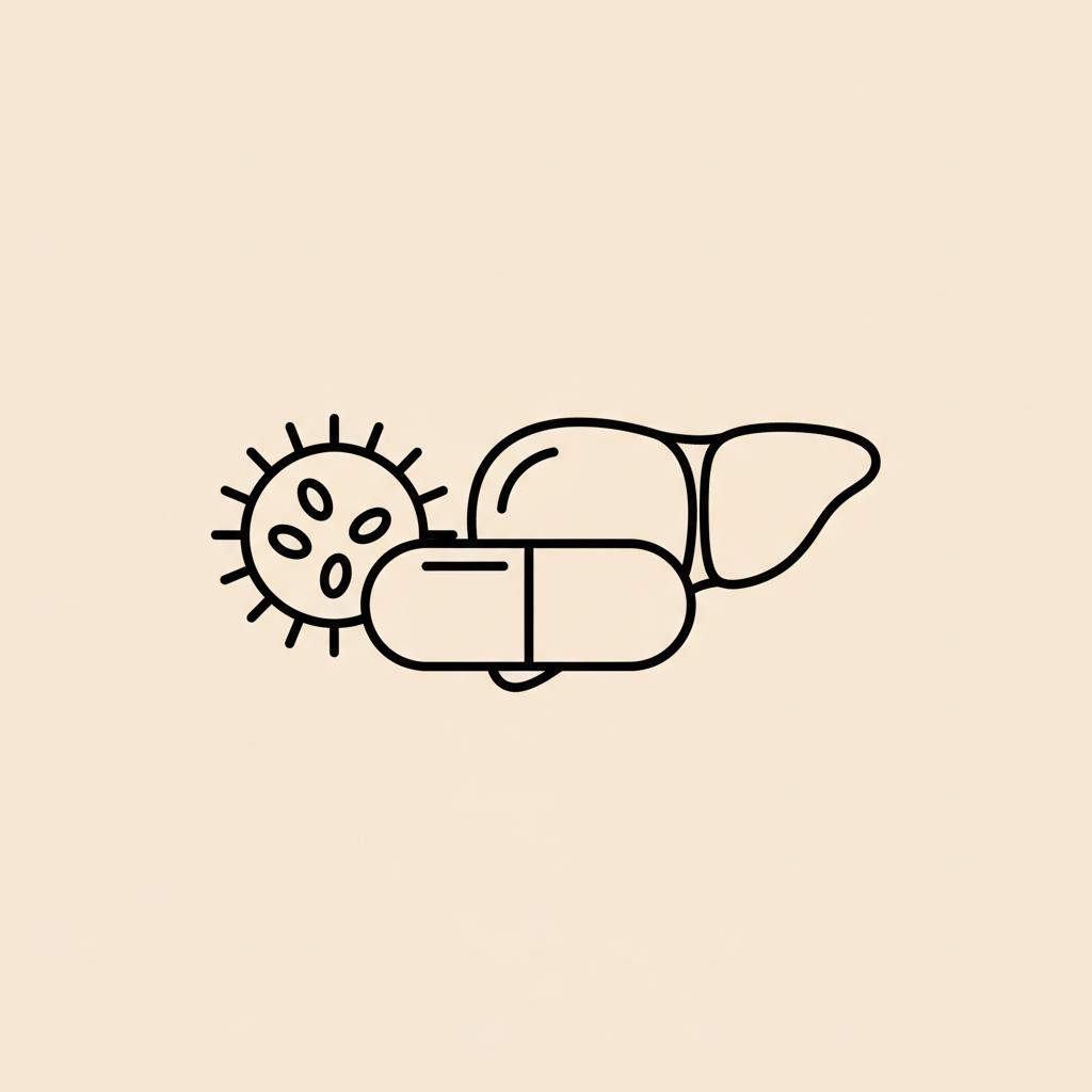 Minimalist Tonum-style line illustration of a milk thistle seed pod, capsule, and stylized liver on beige background — is milk thistle good for your liver