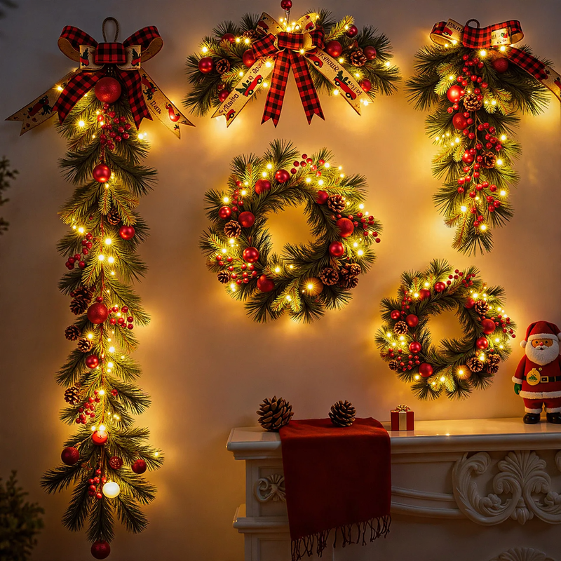Decorative Christmas wreath with pine needles and branches